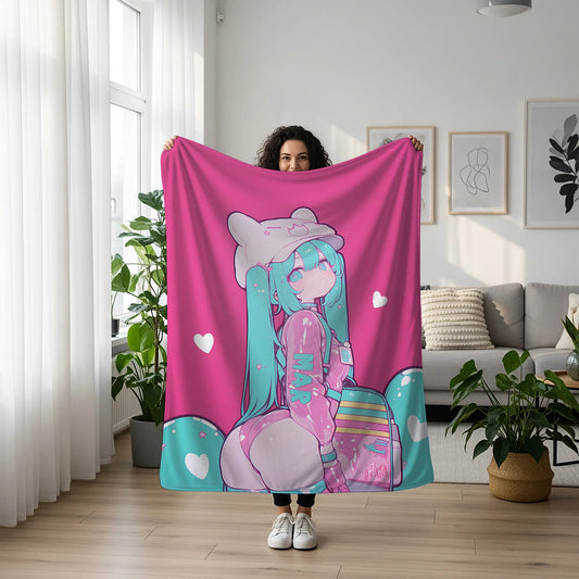 Spicy High-cut Dress Hatsune Miku Fleece Blanket, Vocaloid Merch, Hot Anime Girl Throw Tapestry, Gift for Miku Fans