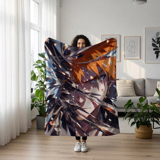 Ichigo Kurosaki Intense Combat Flannel Blanket, Bleach Merch, Shinigami Anime Peripheral, Otaku Decor