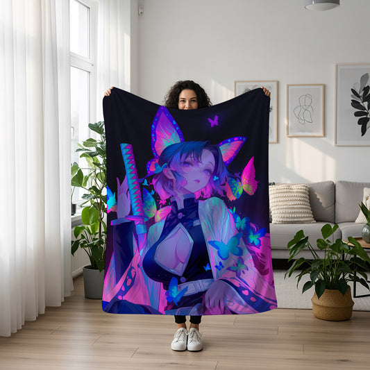 Shinobu Kocho Sultry Insect Hashira Art Blanket, Demon Slayer Sexy Shinobu Decor, Elegant Butterfly Aesthetic, Premium Girl Gift, Anime Art