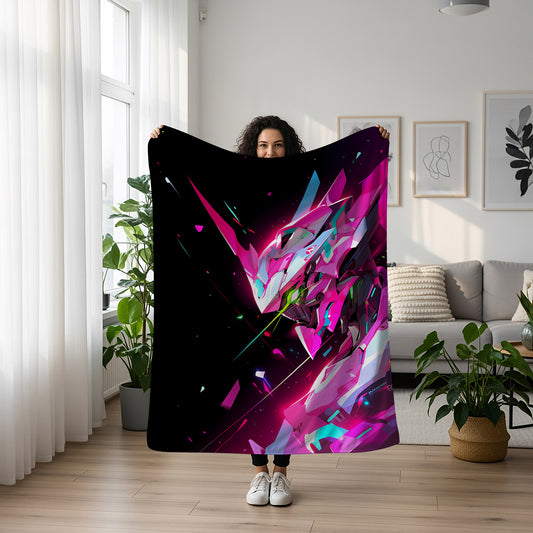 Evangelion Unit 01 Neon Art Blanket, EVA-01 Cyberpunk Decor, Retro Futuristic Mecha Design, Premium Fan Gift, Aesthetic Wall Art