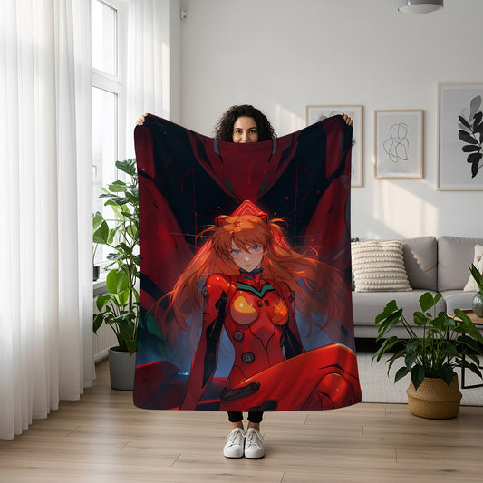Asuka Langley Vintage Manga Art Blanket, Evangelion Retro Asuka Decor, 90s Anime Aesthetic Design, Premium Nostalgic Gift, Custom Art