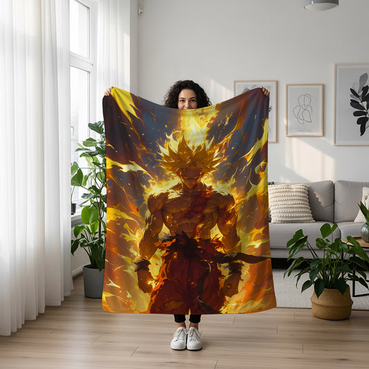 Goku SSJ Power Burst Art Blanket, Dragon Ball Energy Explosion Decor, Intense Ki Blast Design, Premium Fan Gift, Custom Art