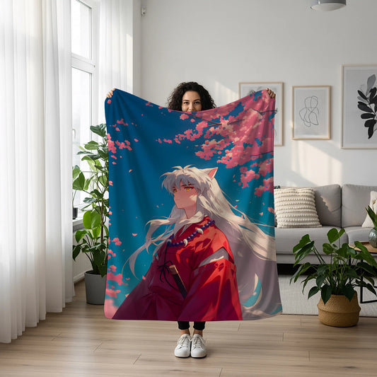 Inuyasha Classic Manga Style Flannel Blanket, Inuyasha Merch, Half-Demon Anime Peripheral, Otaku Decor