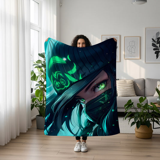 Akali Battle Form Art Blanket, League of Legends KDA Decor, Rogue Assassin Combat Style, Premium Fan Gift, Custom Art