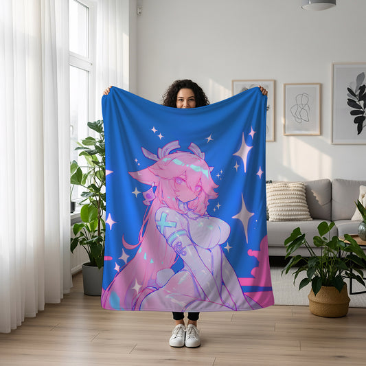 Genshin Impact Yae Miko Bodysuit Edition Flannel Art Blanket, Lady Guuji Sleek Anime Decor, Cozy Otaku Gift