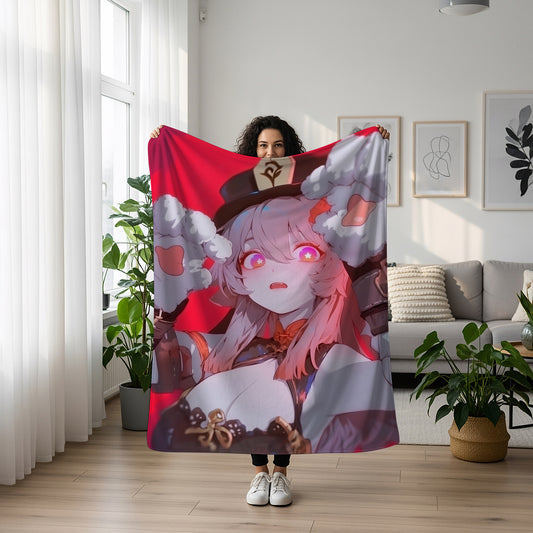 Genshin Impact Hu Tao Cat Paw Kawaii Flannel Blanket, Wangsheng Director Cute Anime Bedding, Soft Otaku Peripheral