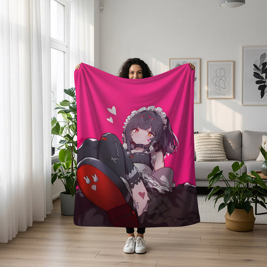 Zenless Zone Zero Ellen Joe Shark Maid Flannel Blanket, ZZZ Maid Service Anime Decor, Trendy Otaku Bedding