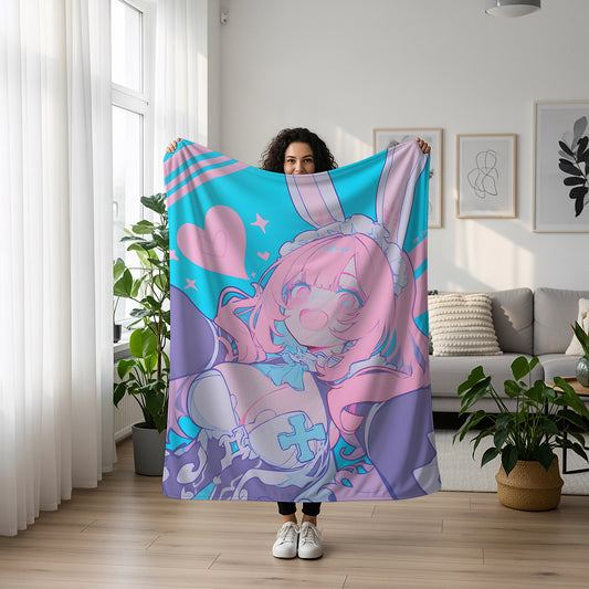 Original Character Ashley Maid Bikini Flannel Blanket, Seductive Dark Aesthetic Bedding, Premium Art Decor
