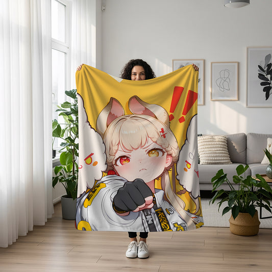 Alice Tandemfield, Anime Fan Art Merch, Pouting Expression Flannel Blanket, Otaku Bedding, Soft Anime Peripheral