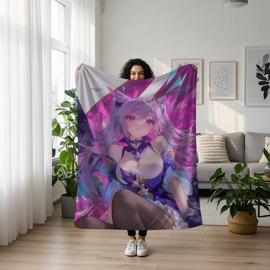 Keqing, Genshin Impact Merch, Sweet Moe Style Flannel Blanket, Liyue Qixing Anime Peripheral, Otaku Decor