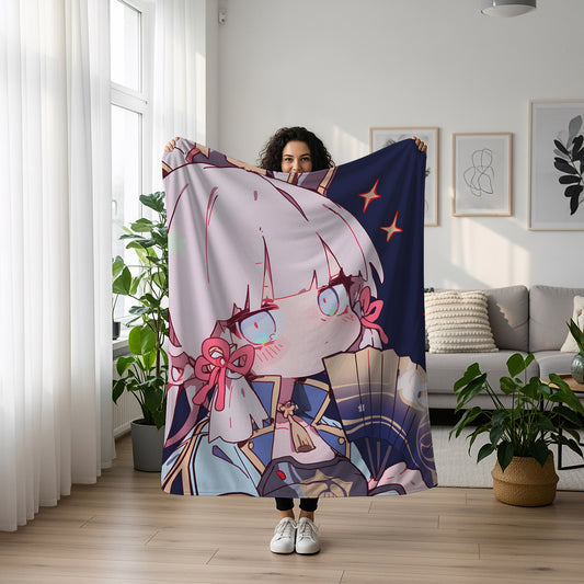 Kamisato Ayaka, Genshin Impact Merch, Cute Chibi Flannel Blanket, Shirasagi Himegimi Anime Peripheral, Otaku Gift