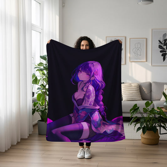 Raiden Shogun, Genshin Impact Merch, Tattoo Art Mature Flannel Blanket, Raiden Ei Anime Peripheral, Otaku Decor