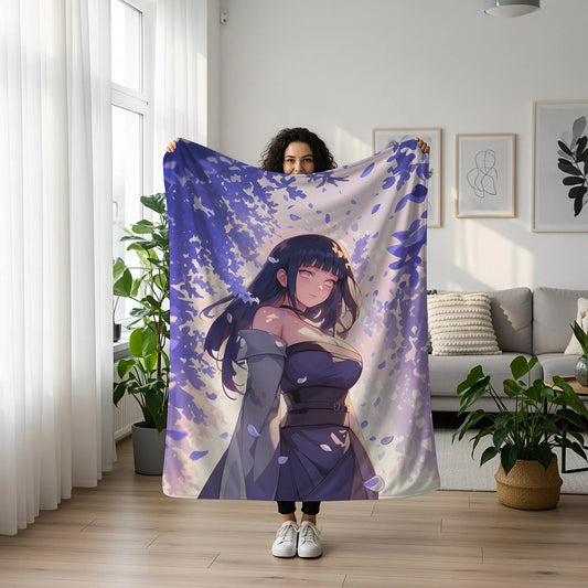 Hinata Hyuga Classic Manga Style Flannel Blanket, Naruto Anime Art, Cute Girl Wall Hanging, Otaku Home Decor Gift