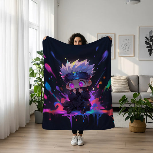 Kakashi Hatake Cute Chibi Style Flannel Blanket, Naruto Mini Ninja Art, Kids Bedroom Decor, Kawaii Anime Gift for Fans