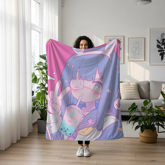 Rikka Takanashi Cute Girl Flannel Blanket, Love, Chunibyo & Other Delusions Merch, Anime Peripheral Decor