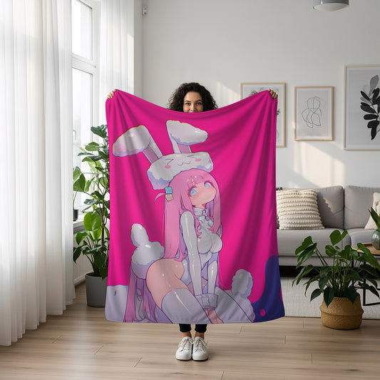 Gotoh Hitori Bunny Ears Art Blanket, Bocchi the Rock Kawaii Decor, Cute Bunny Girl Hitori Design, Premium Kawaii Gift, Anime Art Blanket