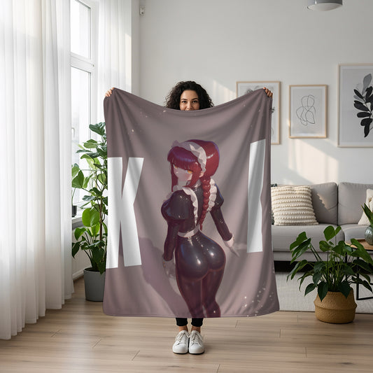 Makima Rubber Suit Maid Art Blanket, Chainsaw Man Makima Bodysuit Decor, Sexy Glossy Maid Design, Premium Anime Girl Gift, Anime Art