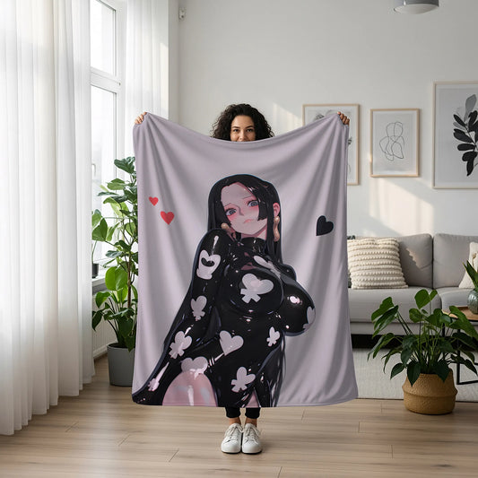 Boa Hancock Shy Bodysuit Flannel Blanket, One Piece Merch, Pirate Empress Anime Peripheral, Otaku Bedding