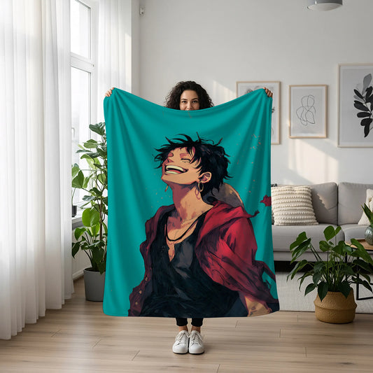 Monkey D Luffy Classic Manga Style Flannel Blanket, One Piece Merch, Straw Hat Captain Anime Peripheral, Otaku Bedding