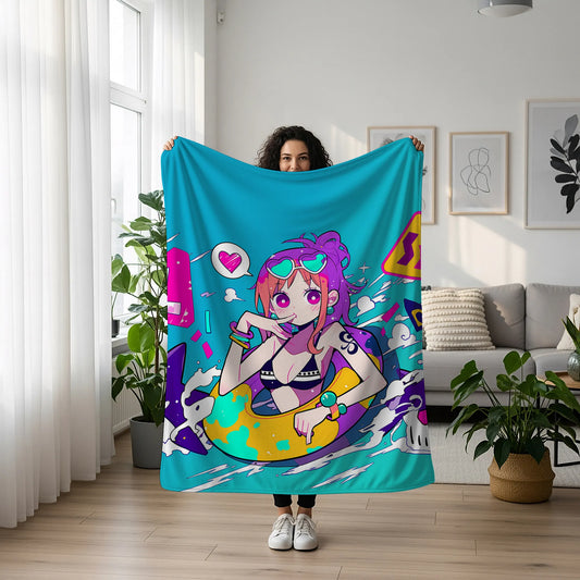 Nami Cute Chibi Flannel Blanket, One Piece Merch, Kawaii Anime Peripheral, Otaku Gift Bedding