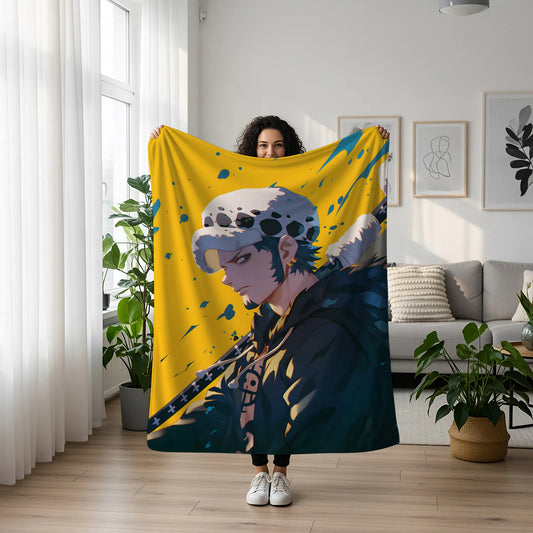 Trafalgar Law Surgeon of Death Flannel Blanket, One Piece Merch, Heart Pirates Anime Peripheral, Otaku Bedding