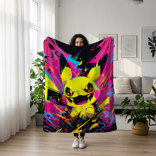 Pikachu Little Devil Form Flannel Blanket, Pokemon Merch, Kawaii Anime Peripheral, Otaku Gift Bedding
