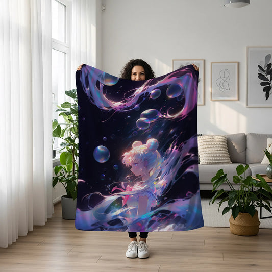 Usagi Tsukino Dreamy Aesthetic Flannel Blanket, Sailor Moon Merch, Kawaii Anime Peripheral, Otaku Gift Bedding