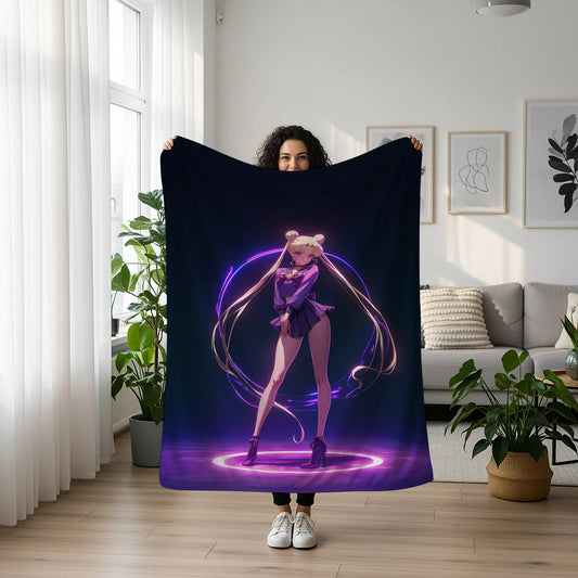 Usagi Tsukino Dreamy Manga Style Flannel Blanket, Sailor Moon Merch, Magical Girl Peripheral, Otaku Bedding