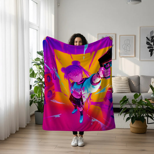 Usagi Tsukino Graffiti Street Art Flannel Blanket, Sailor Moon Merch, Urban Style Peripheral, Otaku Decor