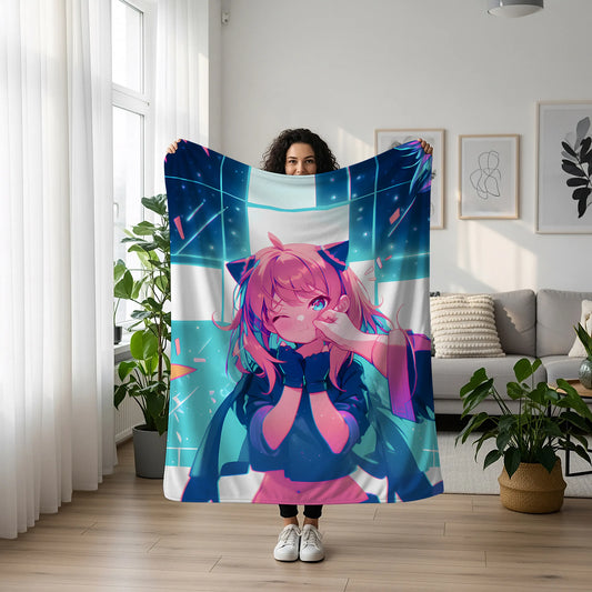 Anya Forger Pinch Face Flannel Blanket, Spy x Family Merch, Cute Anime Peripheral, Otaku Bedding Decor