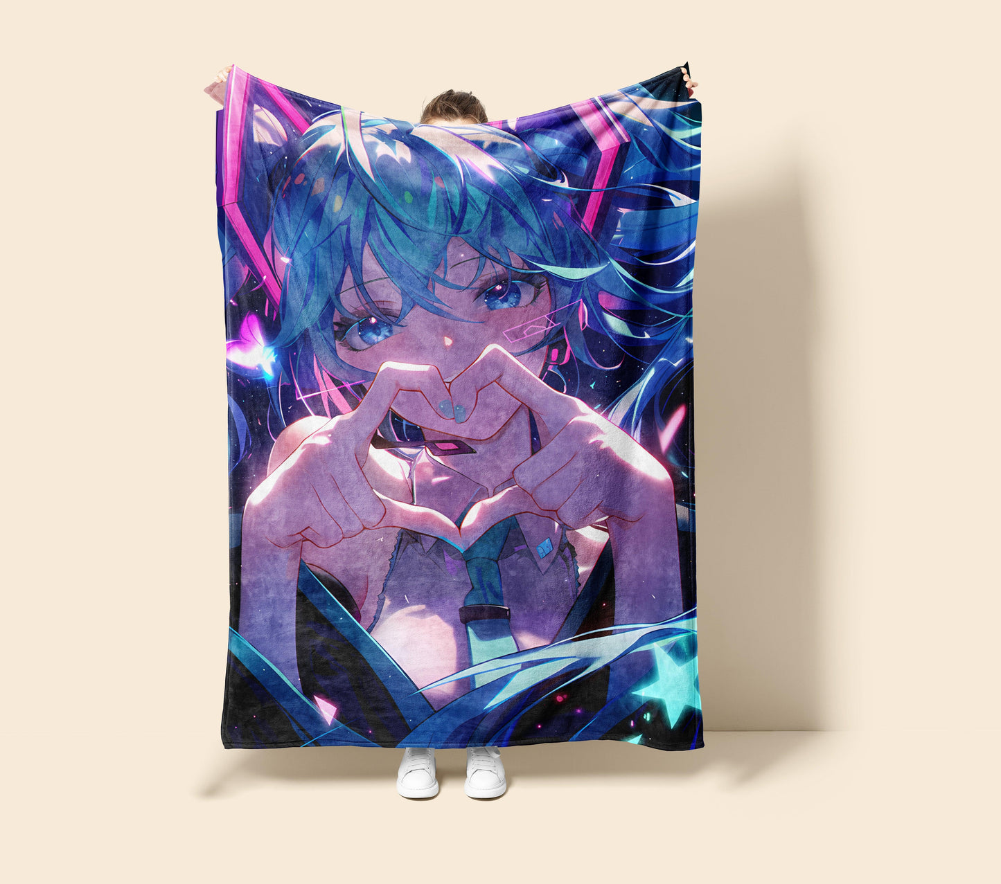 Hatsune Miku Anime Flannel Blanket, Vocaloid Anime Throw for Bed, Gift for Miku Fans