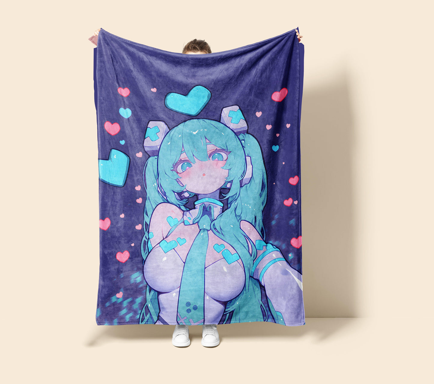 Hatsune Miku in Latex Fleece Blanket, Vocaloid Merch, Hot Anime  Girl Throw Tapestry, Gift for Miku Fans