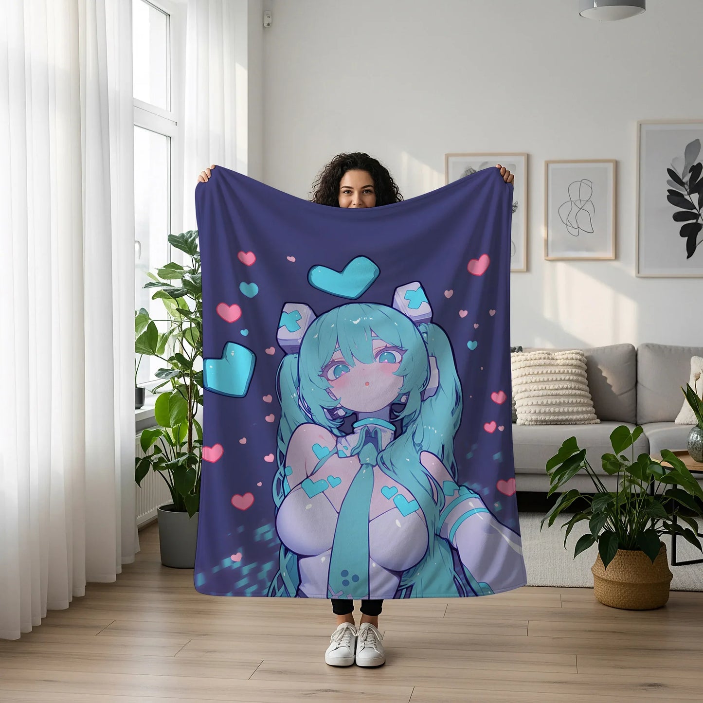 Hatsune Miku in Latex Fleece Blanket, Vocaloid Merch, Hot Anime  Girl Throw Tapestry, Gift for Miku Fans
