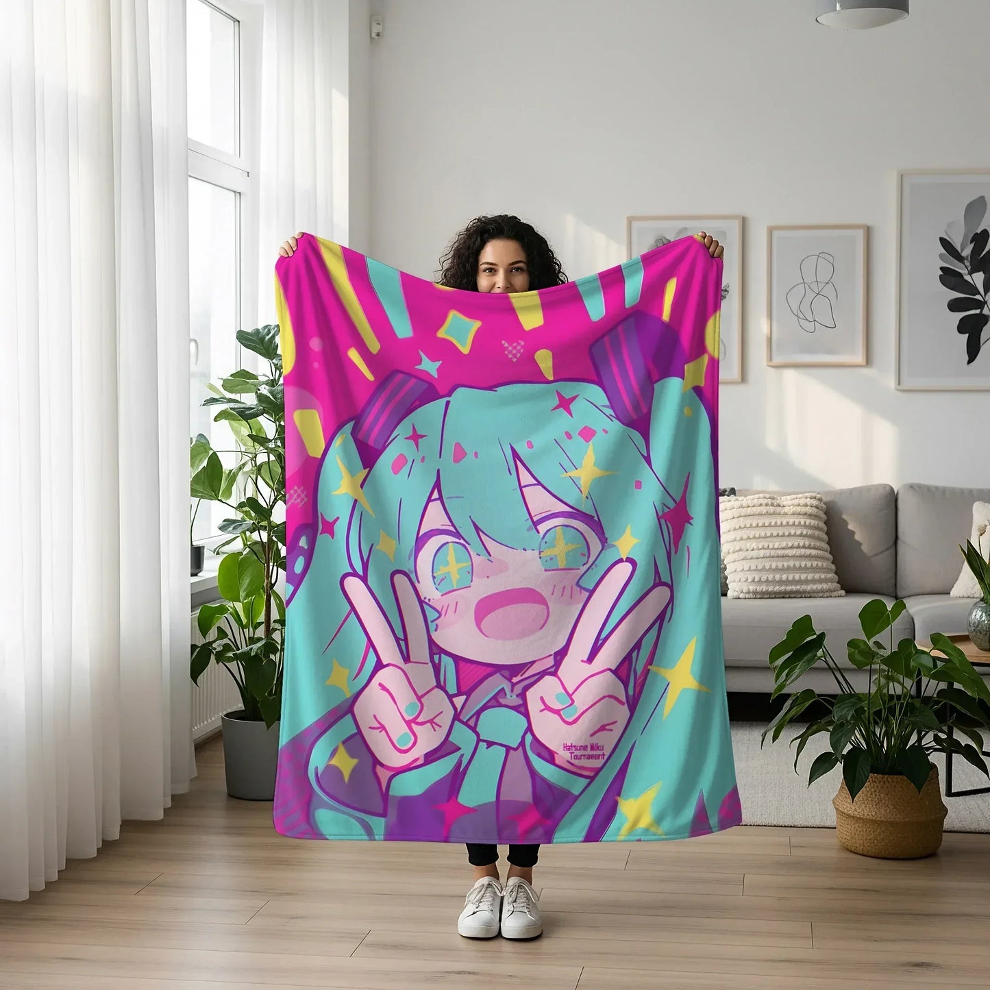 Hatsune Miku Ultra-Soft Flannel Blanket, Kawaii Style Vocaloid Anime Throw for Bed, Sofa & Cosplay
