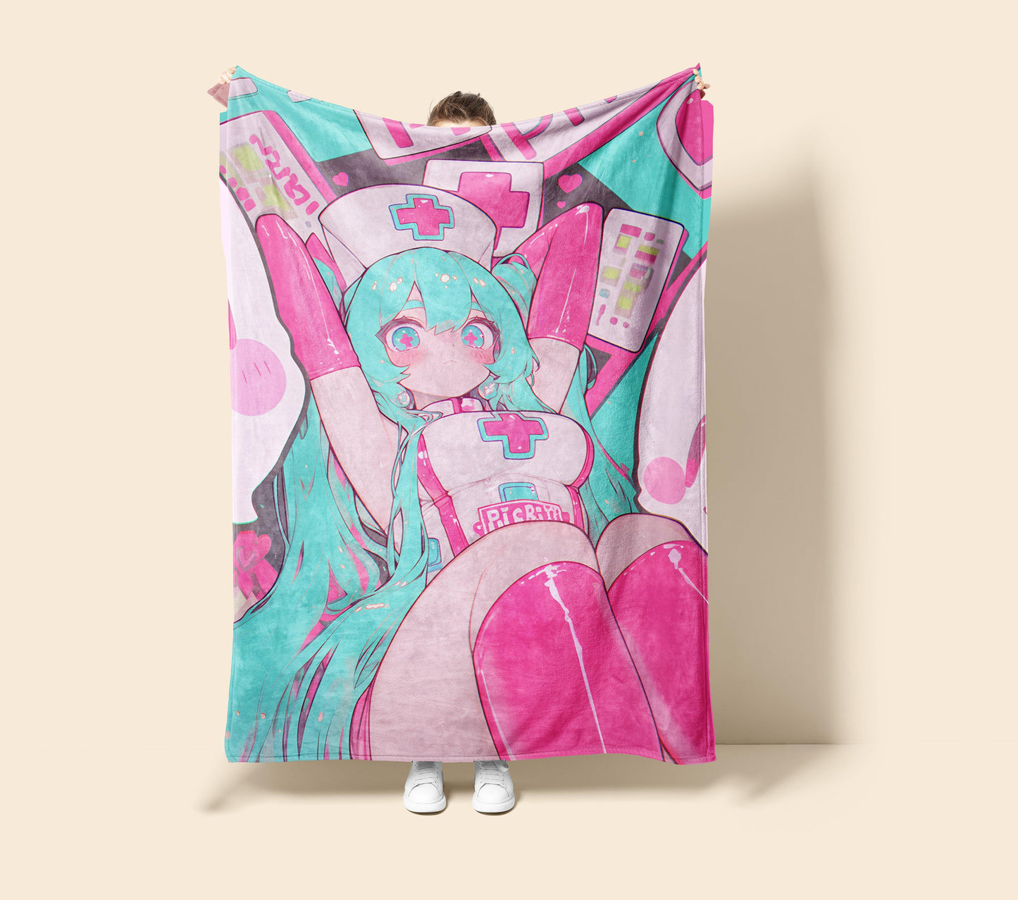 Hatsune Miku in Nurse Suit Fleece Blanket, Vocaloid Merch, Hot Anime  Girl Throw Tapestry, Gift for Miku Fans