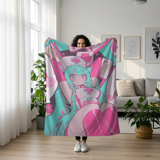Hatsune Miku in Nurse Suit Fleece Blanket, Vocaloid Merch, Hot Anime  Girl Throw Tapestry, Gift for Miku Fans