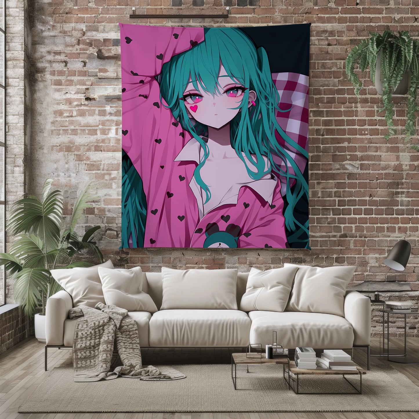 Hatsune Miku in Pajama Fleece Blanket, Vocaloid Merch, Anime Hot Girl Throw Tapestry, Gift for Miku Fans