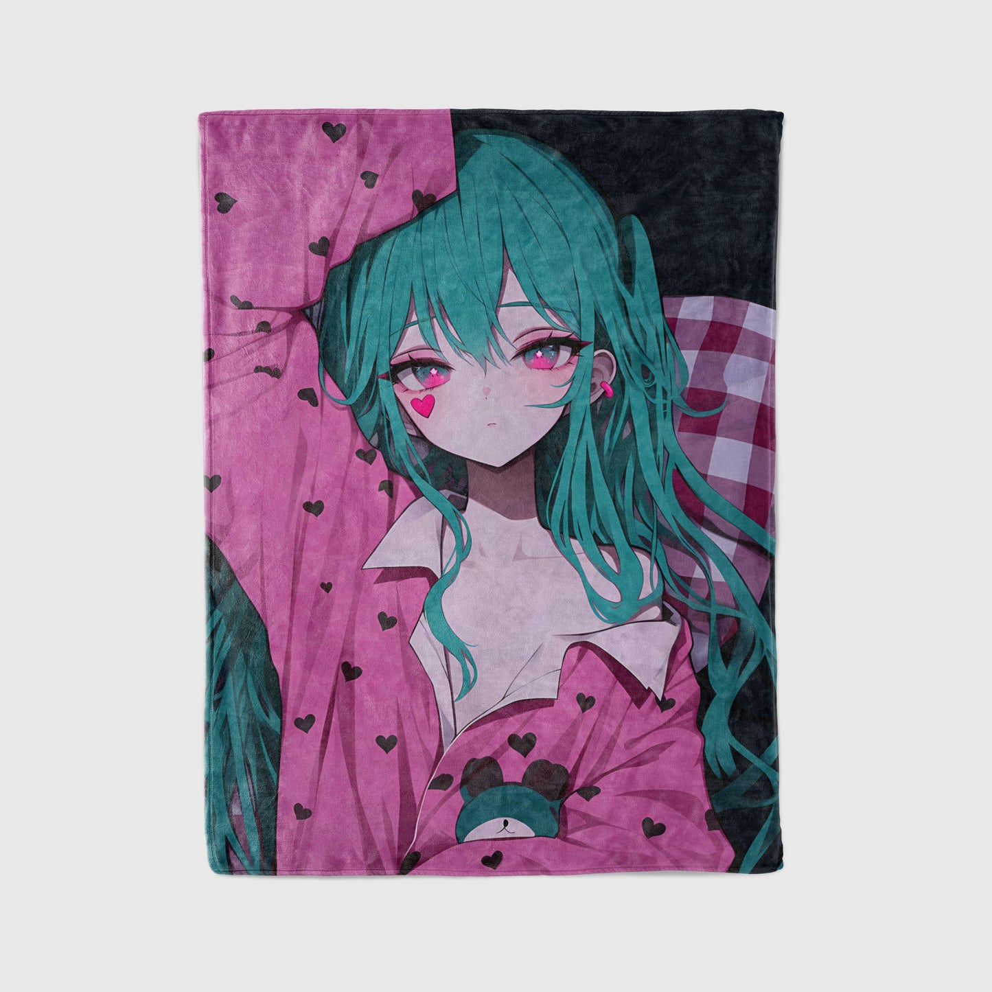 Hatsune Miku in Pajama Fleece Blanket, Vocaloid Merch, Anime Hot Girl Throw Tapestry, Gift for Miku Fans