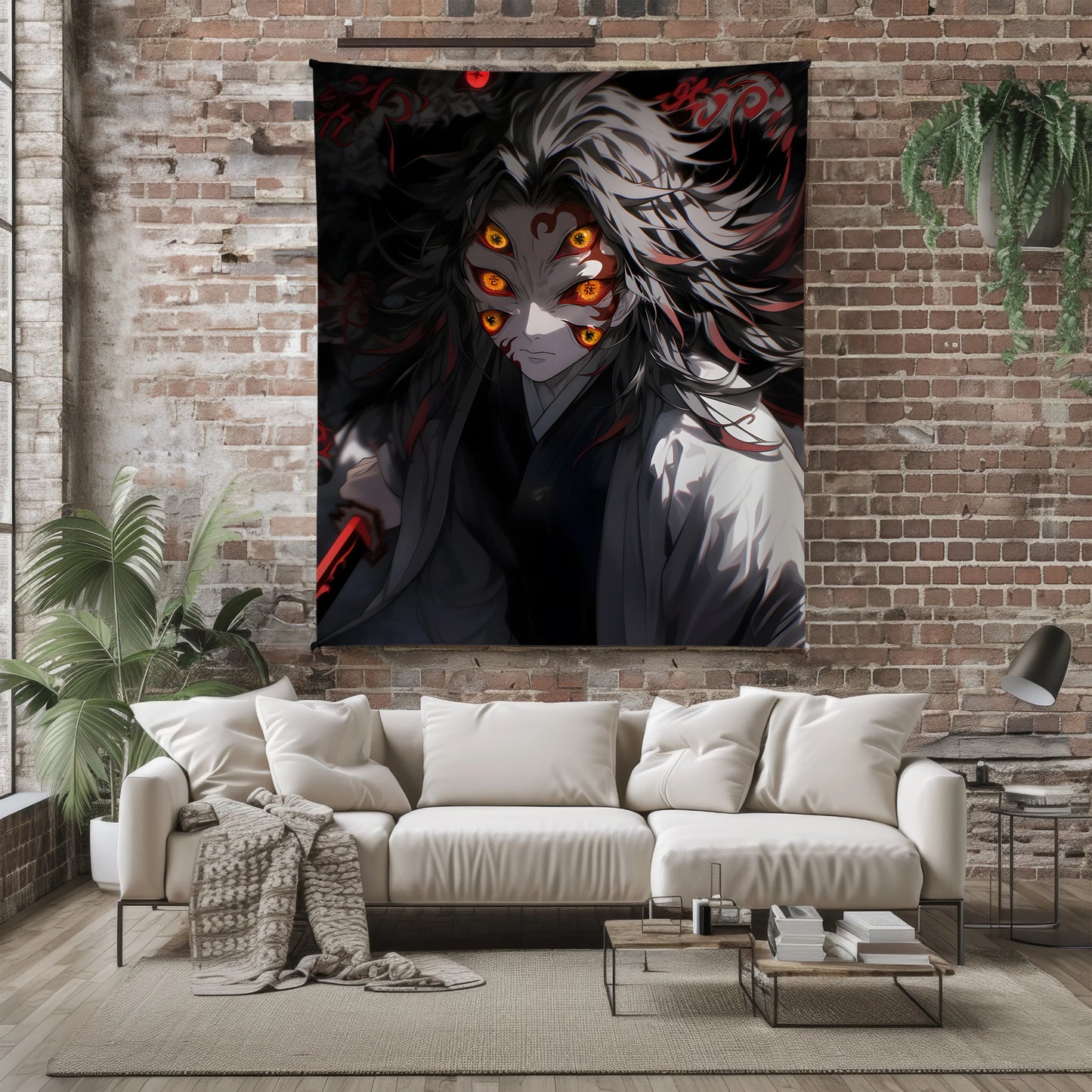Demon Slayer Kokushibo Six-Eyes Art Blanket, Upper Moon One Anime Decor, Dark Aesthetic Katana Design Premium Zero Two Fan Gift, OOAK Anime Bedding