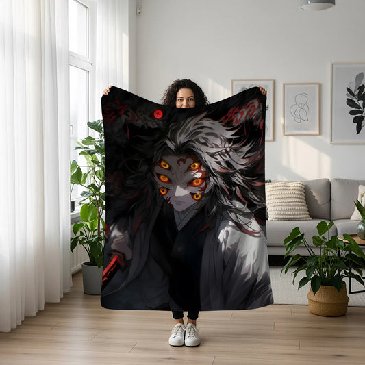 Demon Slayer Kokushibo Six-Eyes Art Blanket, Upper Moon One Anime Decor, Dark Aesthetic Katana Design Premium Zero Two Fan Gift, OOAK Anime Bedding