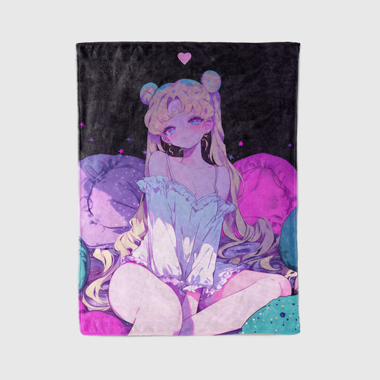 Sailor Moon in Pajama Plush Blanket, Adorable Anime Girl Throw Tapestry, Iconic Anime Art Decor & Otaku Gift