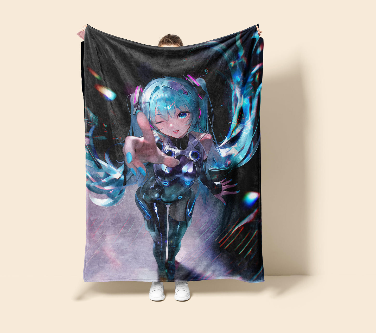 Hatsune Miku Flannel Blanket, Vocaloid Merch, Anime Spicy Girl Throw for Bed, Gift for Miku Fans