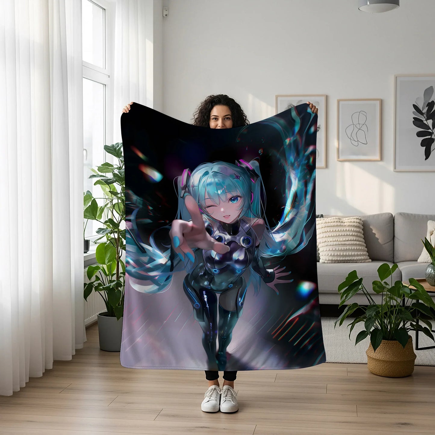 Hatsune Miku Flannel Blanket, Vocaloid Merch, Anime Spicy Girl Throw for Bed, Gift for Miku Fans