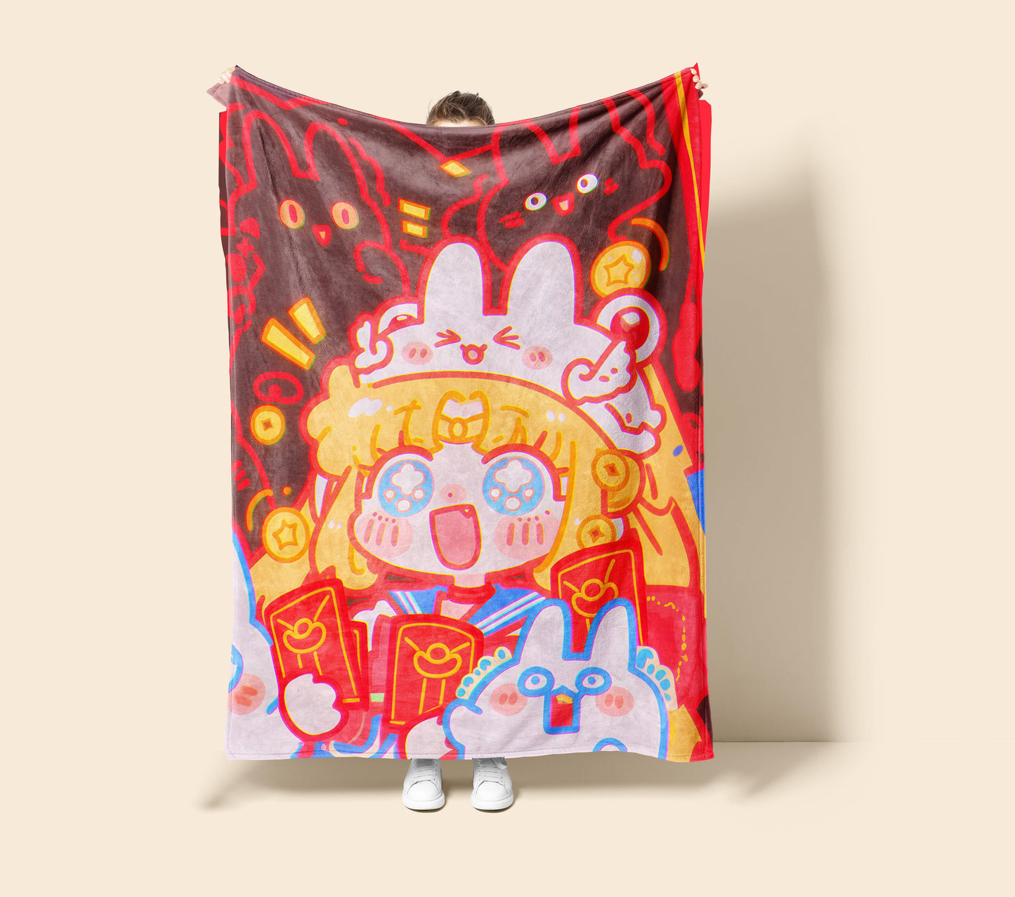 Doodle Meme Sailor Moon Plush Blanket, Adorable Anime Girl Throw Tapestry, Iconic Anime Art Decor & Otaku Gift