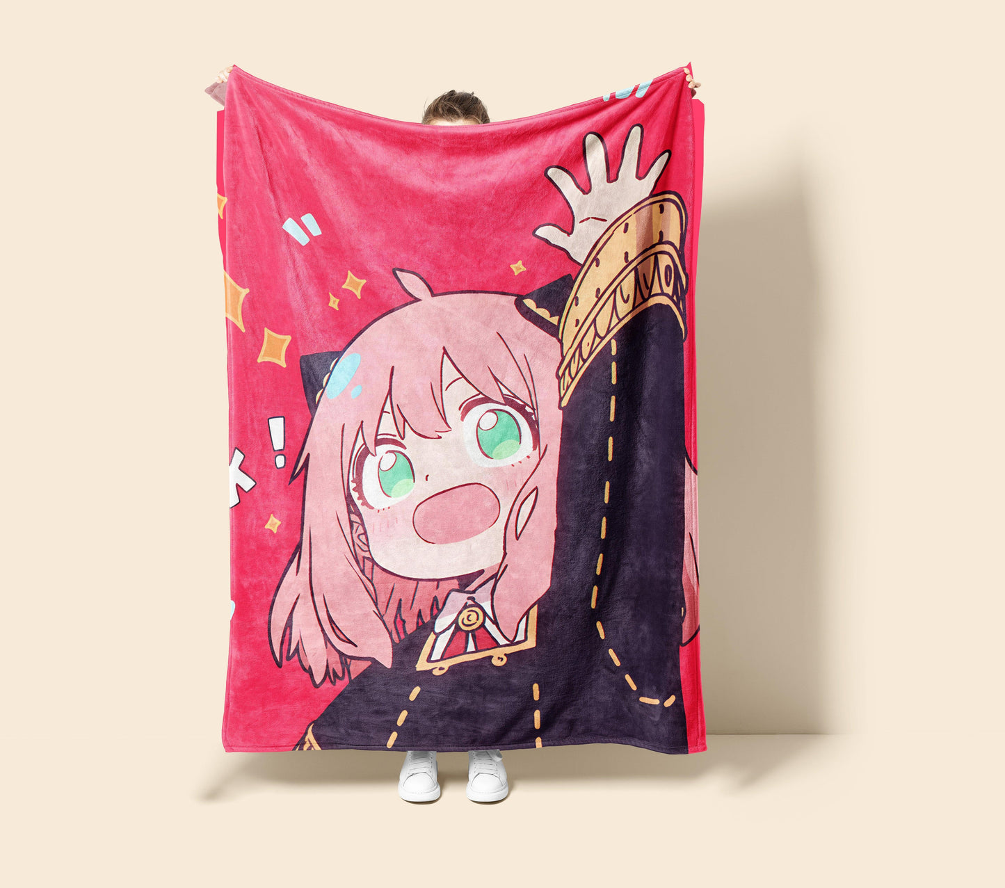 Anya Forger Chibi Spy x Family Plush Blanket, Adorable Anime Girl Throw Tapestry, Iconic Anime Art Decor & Otaku Gift
