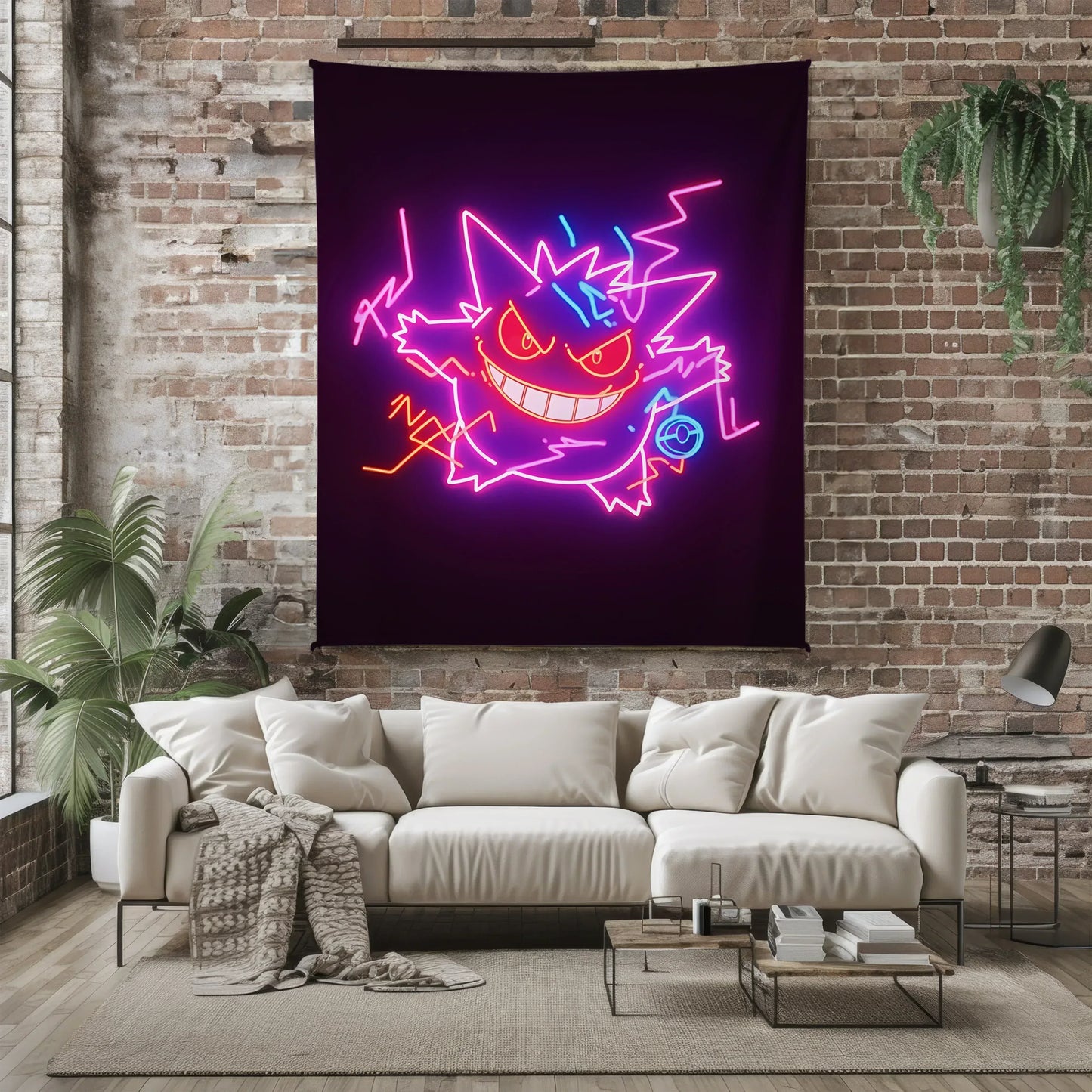 Gengar Dark Neon Ghost Art Blanket - Cyberpunk Pokémon Gengar Decor, Electric Purple Neon Glow Design, Unique Pokémon Fan Gift