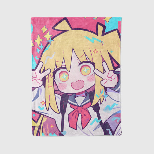 Bocchi the Rock! Nijika Ijichi Chibi Fleece Blanket, Cute Anime Girl Kawaii Decor, Premium Nijika Fan Gift, OOAK Anime Bedding