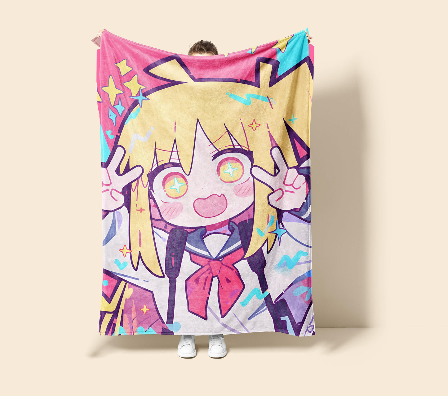 Bocchi the Rock! Nijika Ijichi Chibi Fleece Blanket, Cute Anime Girl Kawaii Decor, Premium Nijika Fan Gift, OOAK Anime Bedding