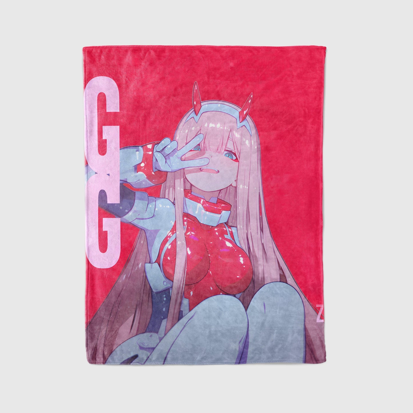 Zero Two Rubber Suit Art Blanket - Darling in the Franxx 02 Bodysuit Decor, Sexy Glossy Suit Design, High-Gloss Silky Material, Premium Anime Girl Gift, OOAK Art Bedding