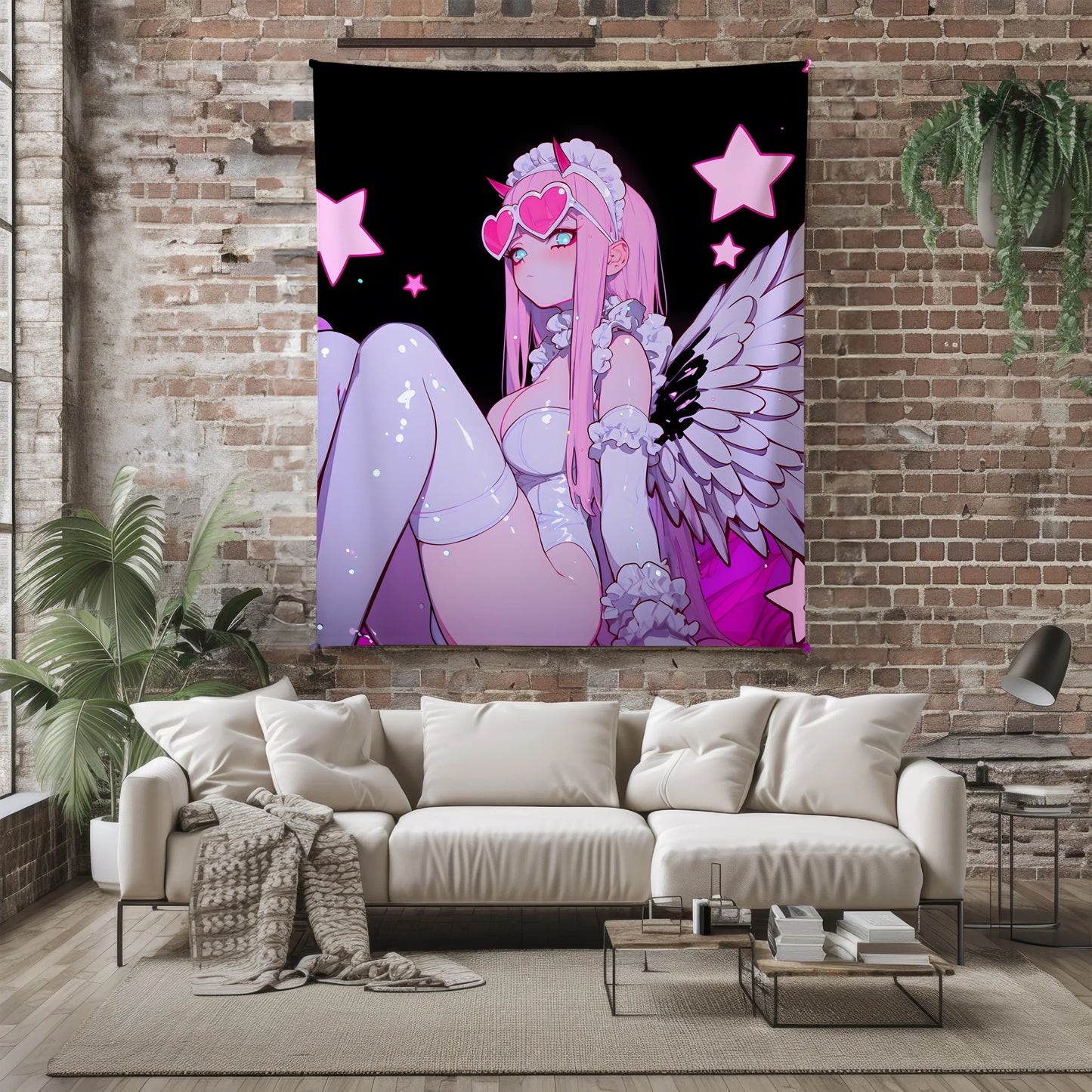 Zero Two Pajamas Art Blanket - Darling in the Franxx 02 Sleepwear Decor, Cute Sultry Boudoir Style, High-Gloss Silky Material, Premium Anime Fan Gift, OOAK Art Bedding